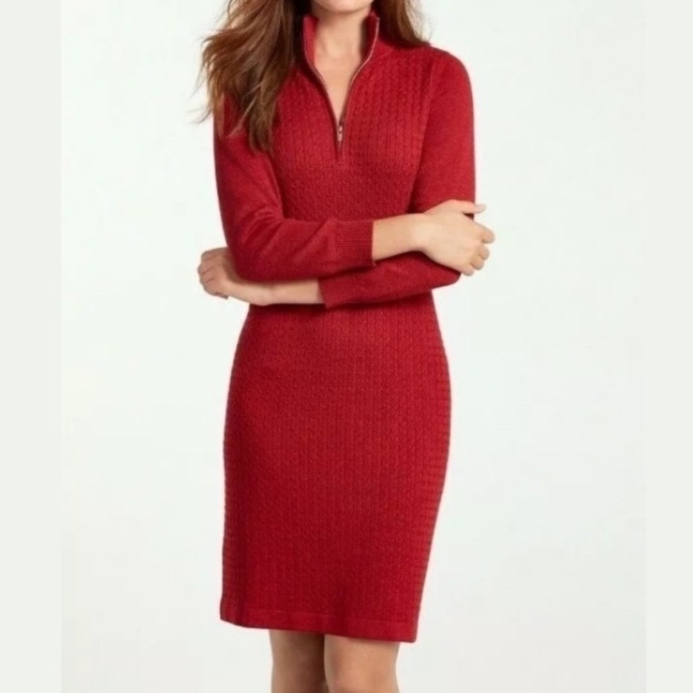 Tommy Bahama Pickford Sweater Dress Red Half Zip Cable Knit Sz XS Tennis Preppy
